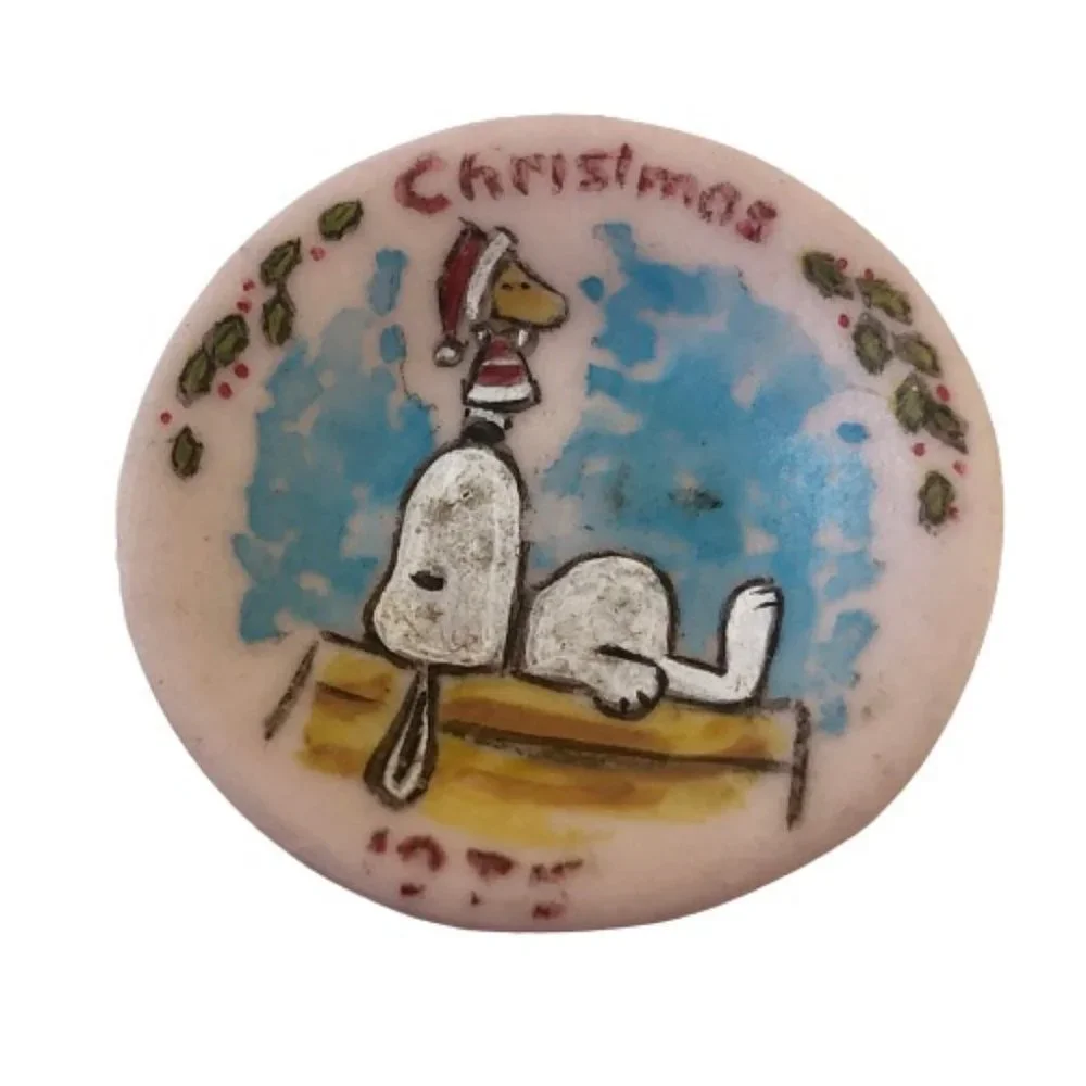 Christmas Miniature Plate 1976 SNOOPY + WOODSTOCK Signed H. Dunford Rare